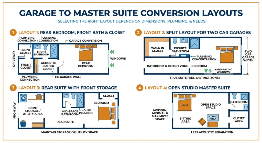 floor plans convert garage into master bedroom suite plans